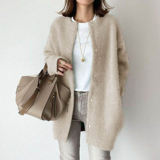 Soft Round Neck Knit Coat