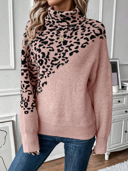 Leopard Pattern Turtleneck Sweater