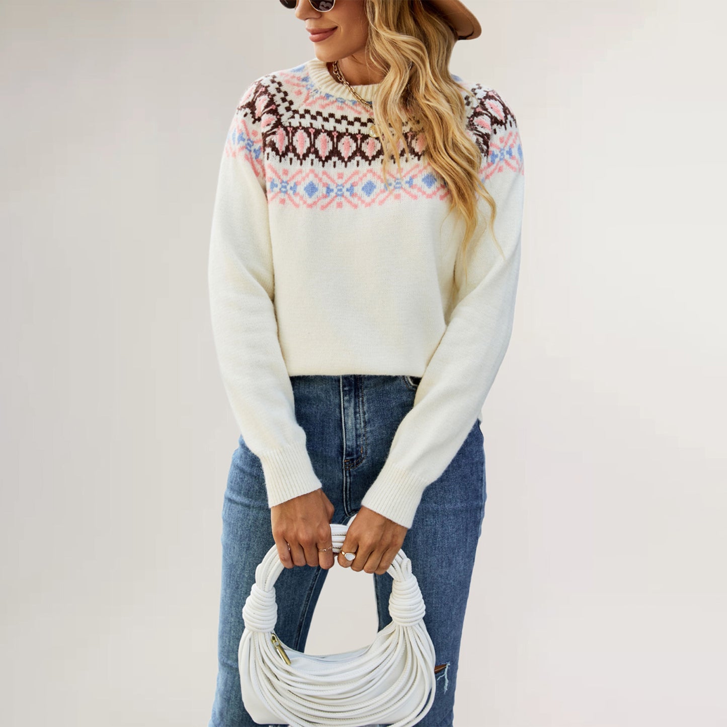 Nordic Pattern Knit Pullover Sweater
