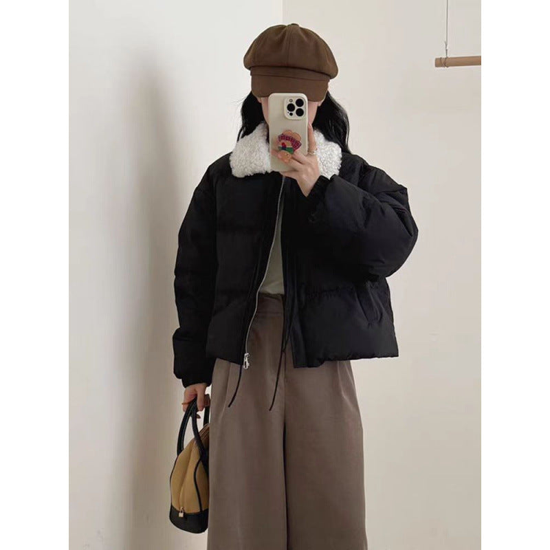 Small Blue Short Style Lambswool Down Jacket