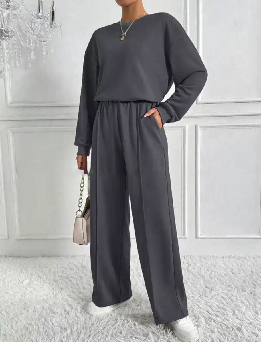 Round Neck Long Sleeve Trousers Set