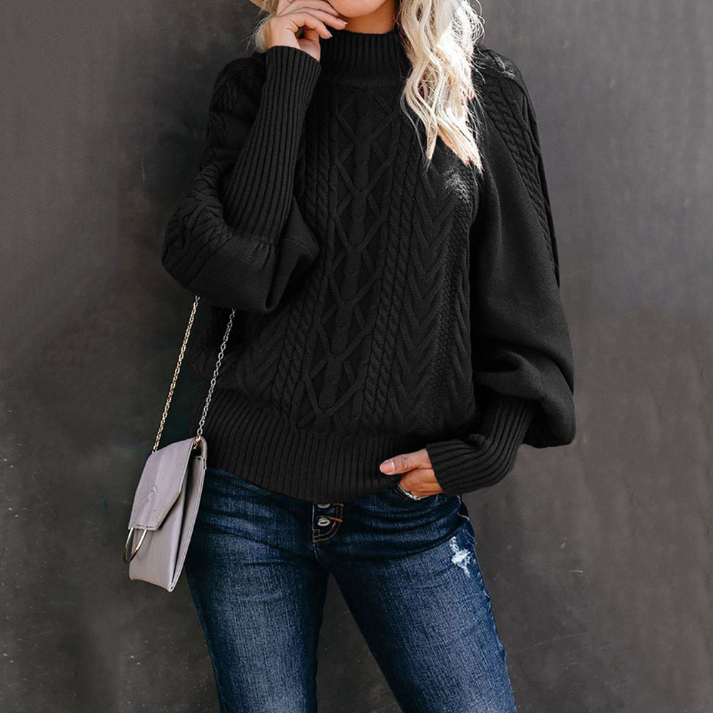 Cable-Knit Lantern Sleeve Sweater