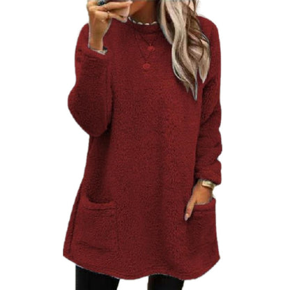 Fleece Pullover Long Sweater with Pockets