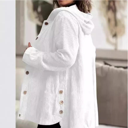 Hooded Corduroy Button-Up Casual Jacket
