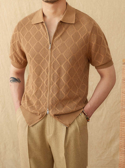 Moda Elite | Bawełniana koszulka polo z ażurowym zamkiem