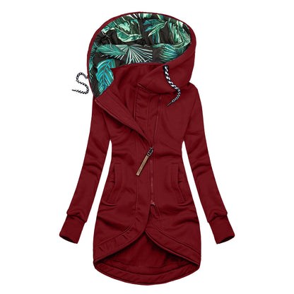Printed Hooded Zip-Up Long Sleeve Jacket