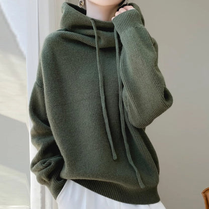 Soft Drawstring Turtleneck Knit Sweater