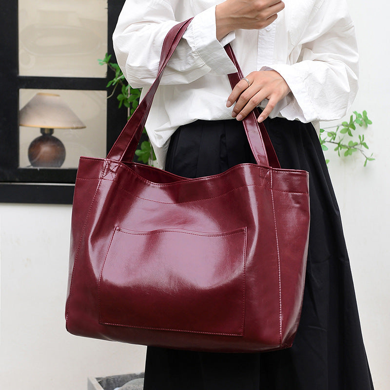VintageWax Leather Large Tote Bag