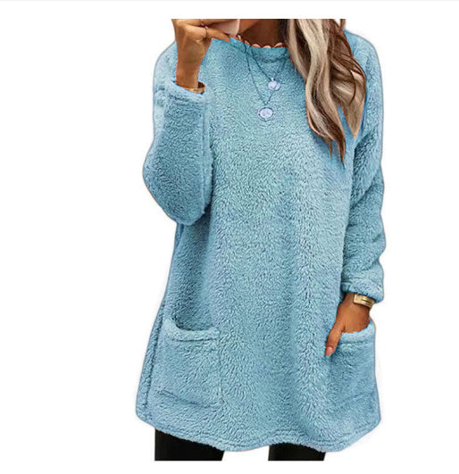 Fleece Pullover Long Sweater with Pockets