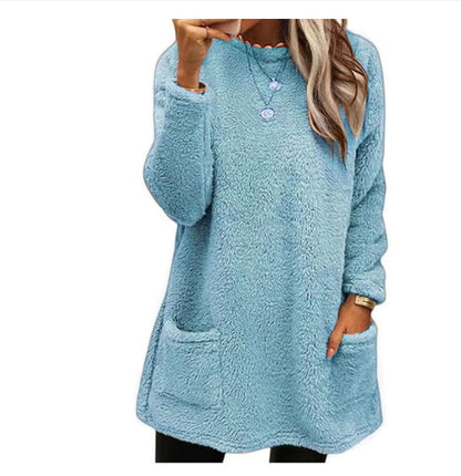 Fleece Pullover Long Sweater with Pockets