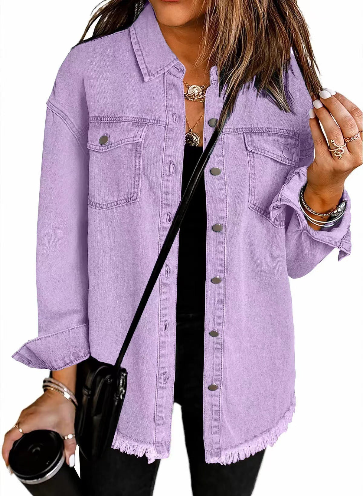 Frayed Hem Washed Denim Jacket