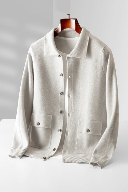 Kardigan wełniany z kołnierzykiem polo