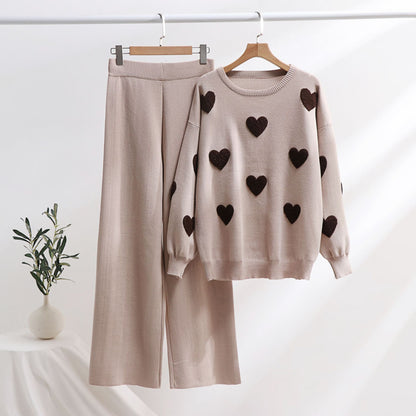 Heart Pattern Knit Two-Piece Set