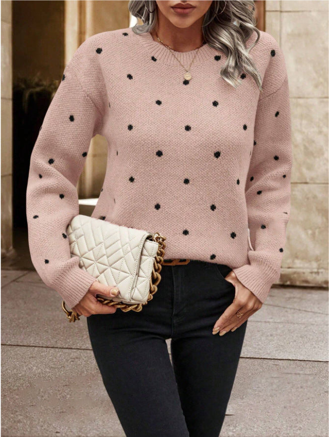 Polka Dot Knit Pullover Sweater