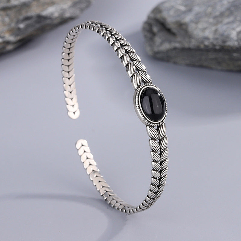 Vintage Wheat Pattern Onyx Bracelet