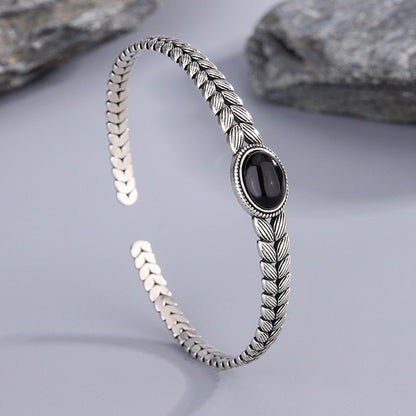 Vintage Wheat Pattern Onyx Bracelet
