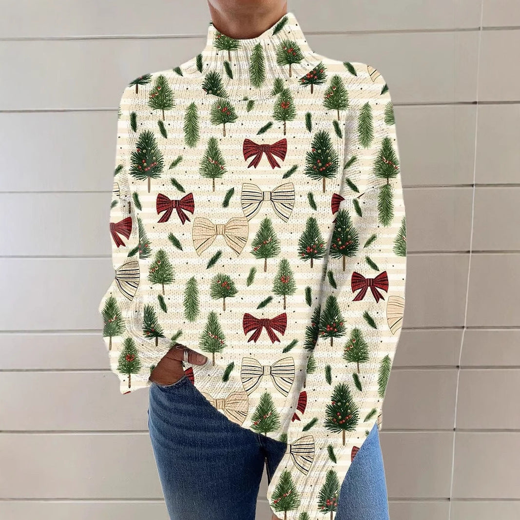 Reindeer Print Turtleneck Sweater