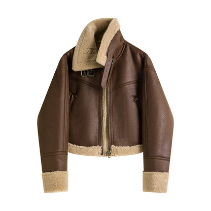 Lamb Fur Stand Collar Short Coat