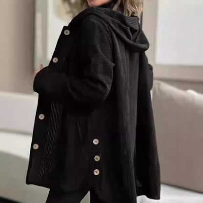 Hooded Corduroy Button-Up Casual Jacket