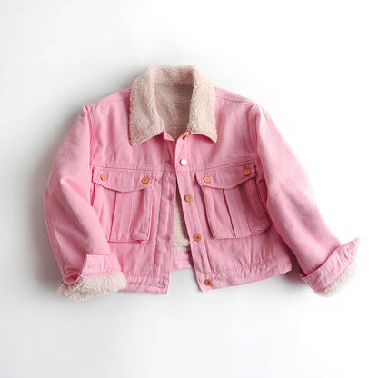 Thick Fleece-Lined Lamb Wool Denim Jacket