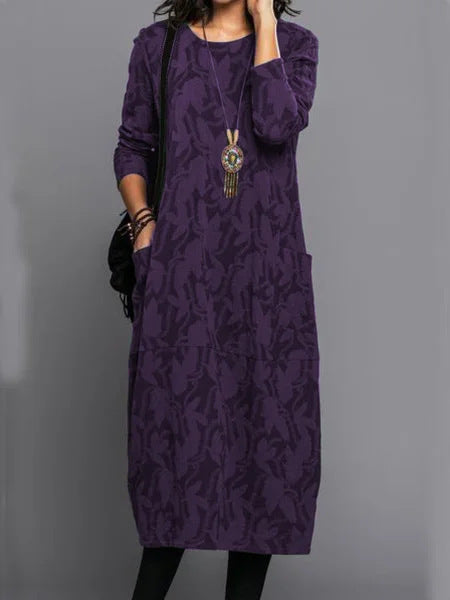 Retro Crew Neck Knitted A-Line Dress