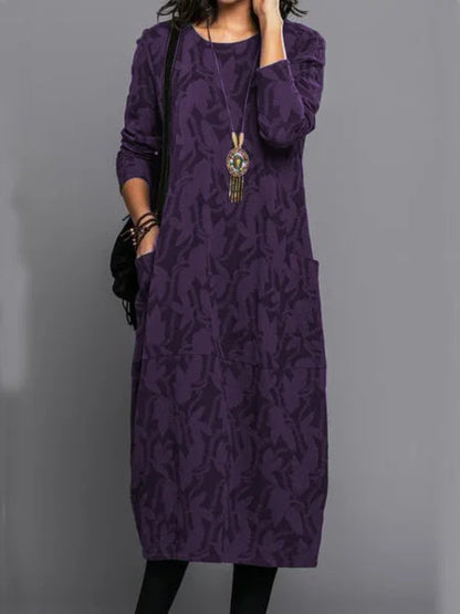 Retro Crew Neck Knitted A-Line Dress