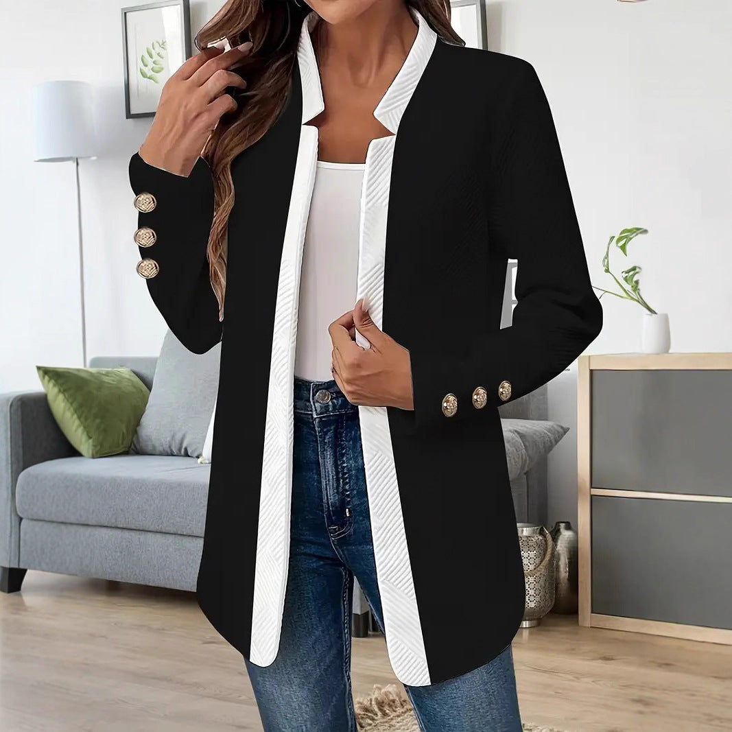 Colorblock Gold Button Trim Blazer Jacket