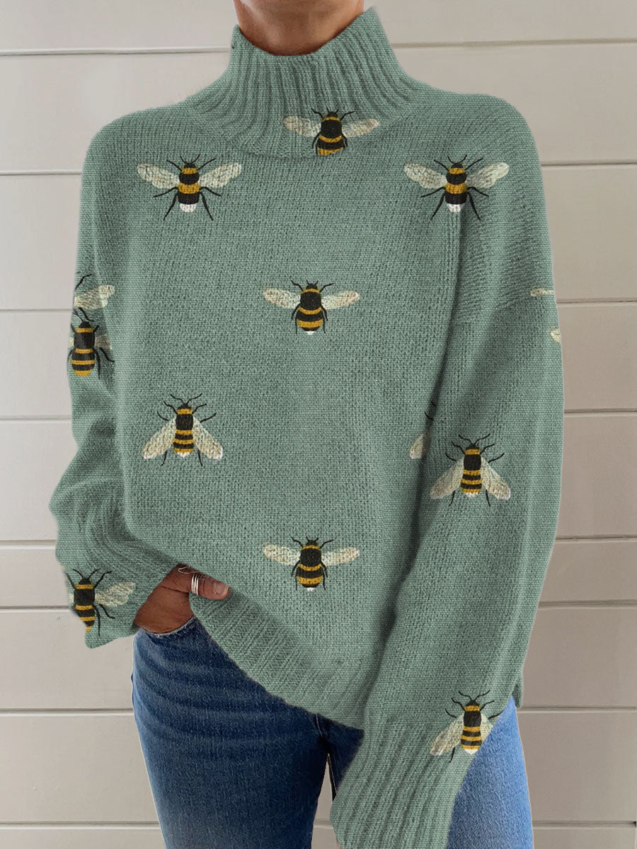 Reindeer Print Turtleneck Sweater