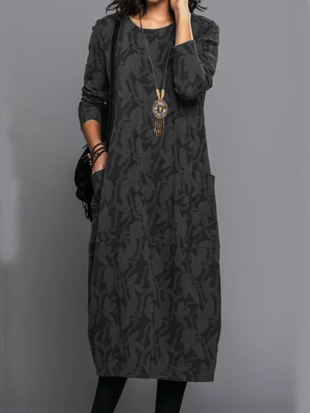 Retro Crew Neck Knitted A-Line Dress