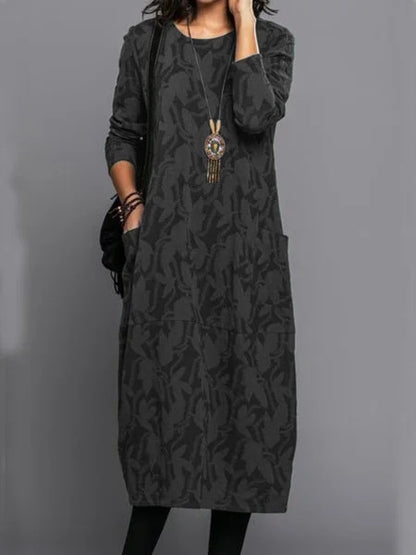 Retro Crew Neck Knitted A-Line Dress