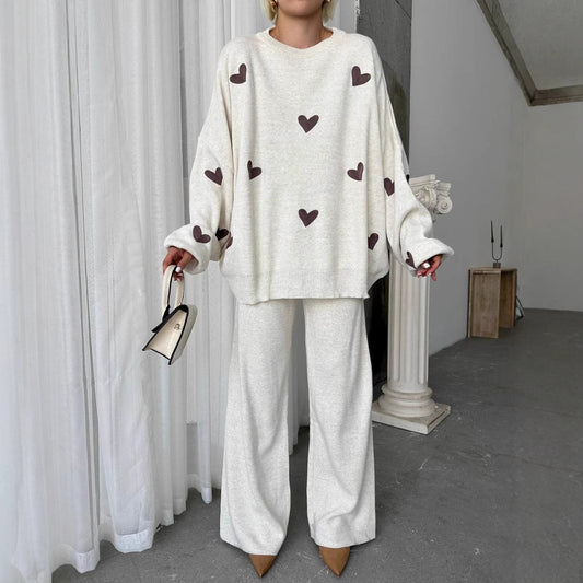 Heart Pattern Knit Two-Piece Set