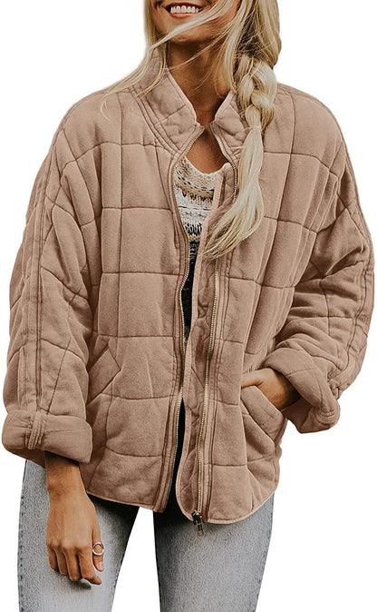 Solid Color Stand Collar Zip-Up Jacket