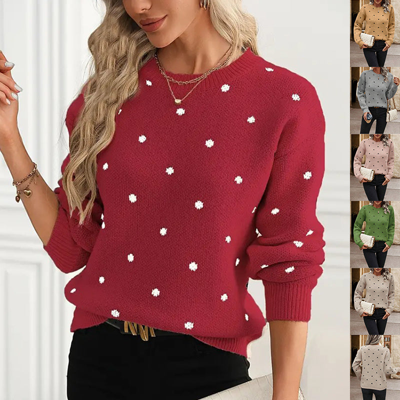 Polka Dot Knit Pullover Sweater