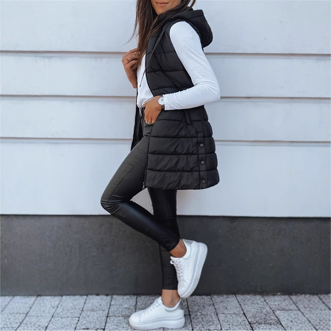 Hooded Quilted Zipper Vest Coat