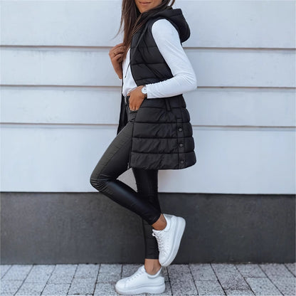 Hooded Quilted Zipper Vest Coat