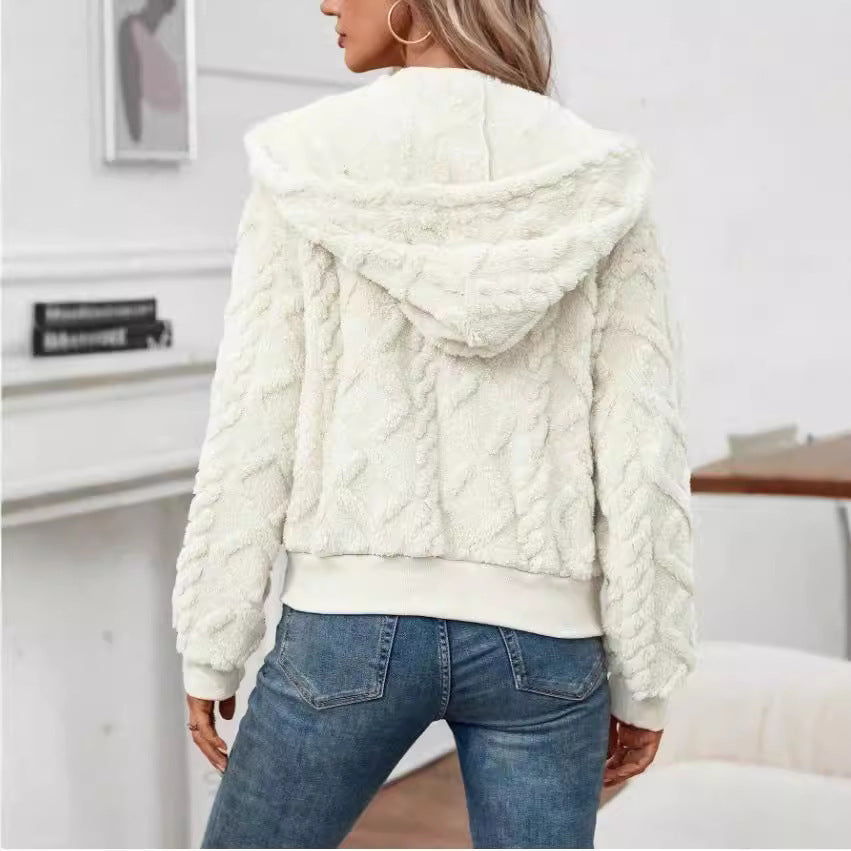 Cozy Hooded Knit Fleece Cardigan