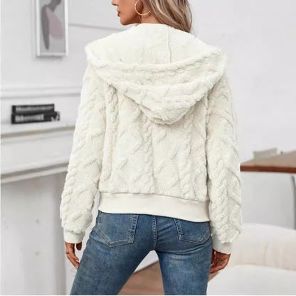 Cozy Hooded Knit Fleece Cardigan