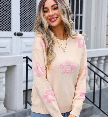 Floral Knit Casual Sweater for Women