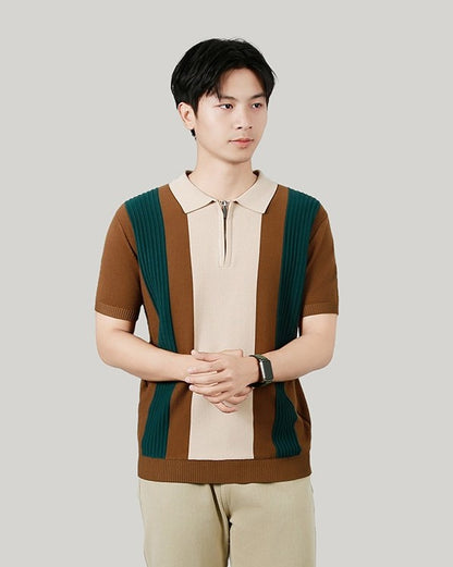 Dzianinowa koszulka z kontrastowymi paskami