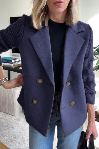 Double Breasted Lapel Coat with Knitted Sleeves