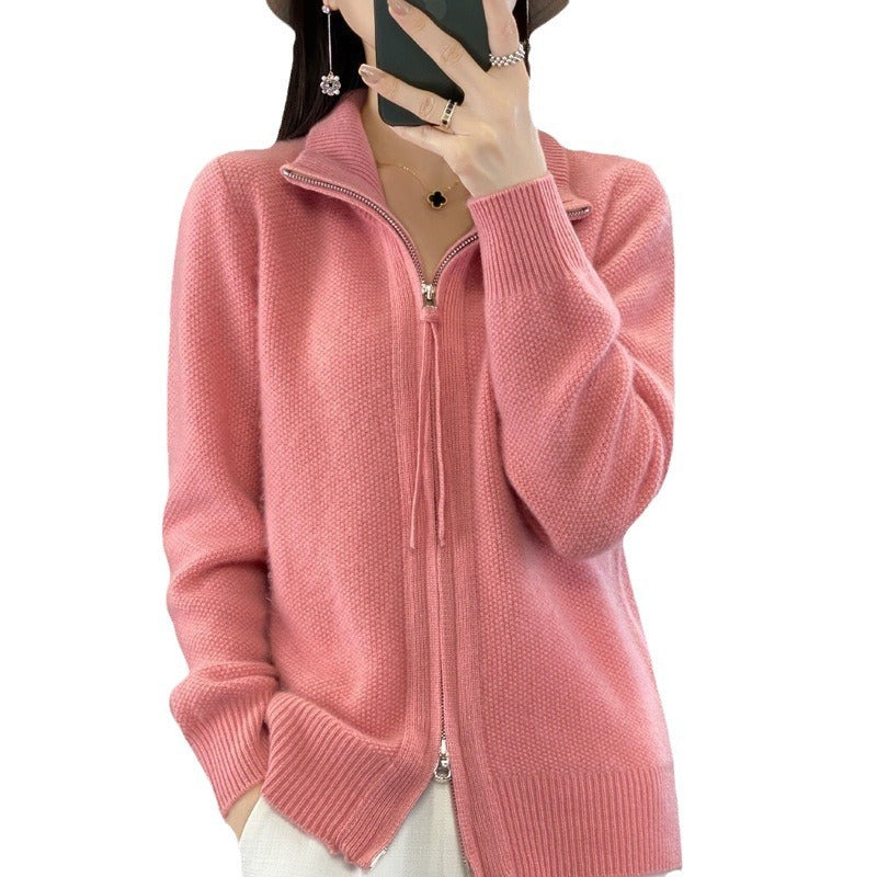 Half-Zip High Neck Knit Cardigan