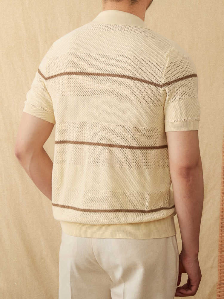 Moda Elite| Dzianinowy kardigan polo z bawełny i lnu