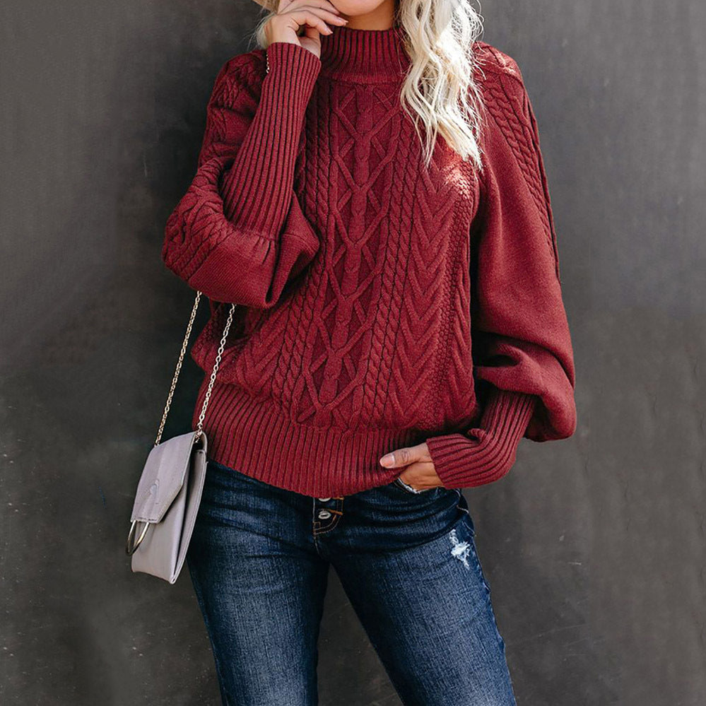 Cable-Knit Lantern Sleeve Sweater