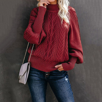 Cable-Knit Lantern Sleeve Sweater