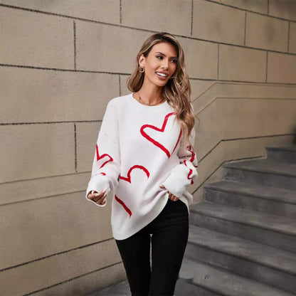 Contrast Heart Knit Pullover