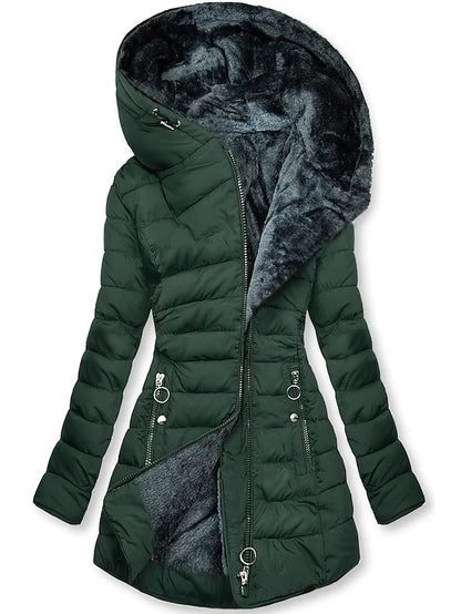 Plush Hooded Mid-Length Puffer Coat