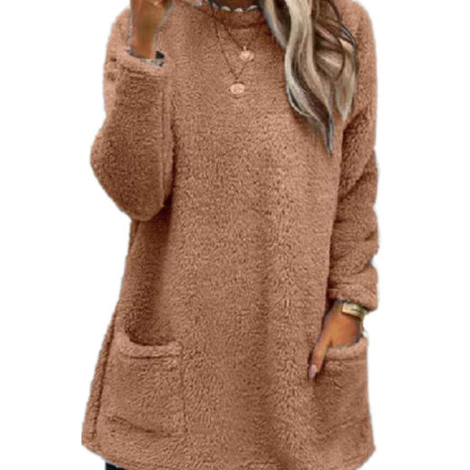 Fleece Pullover Long Sweater with Pockets