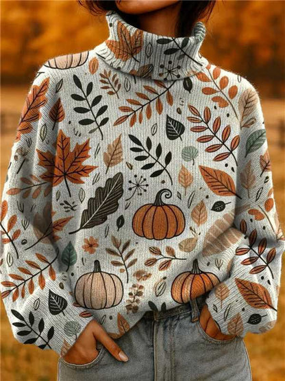 Reindeer Print Turtleneck Sweater