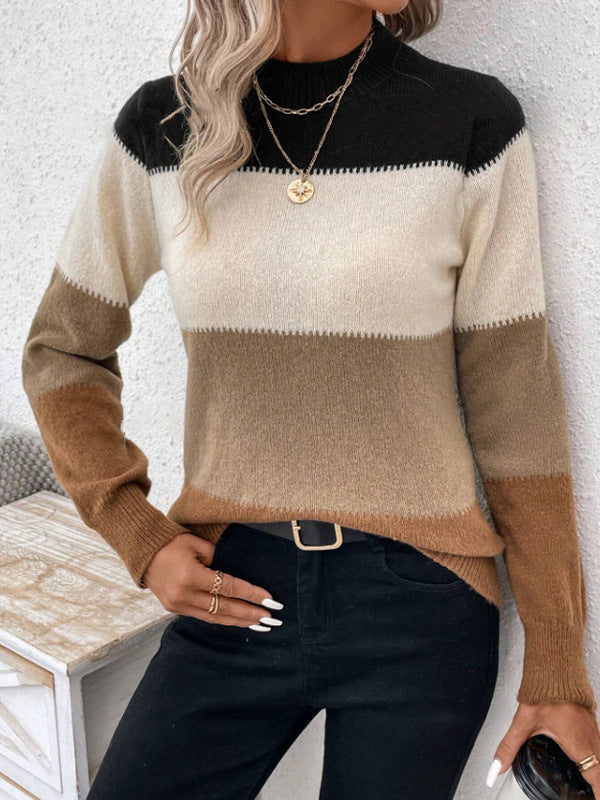 Colorblock Round Neck Knit Sweater