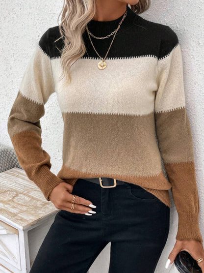 Colorblock Round Neck Knit Sweater